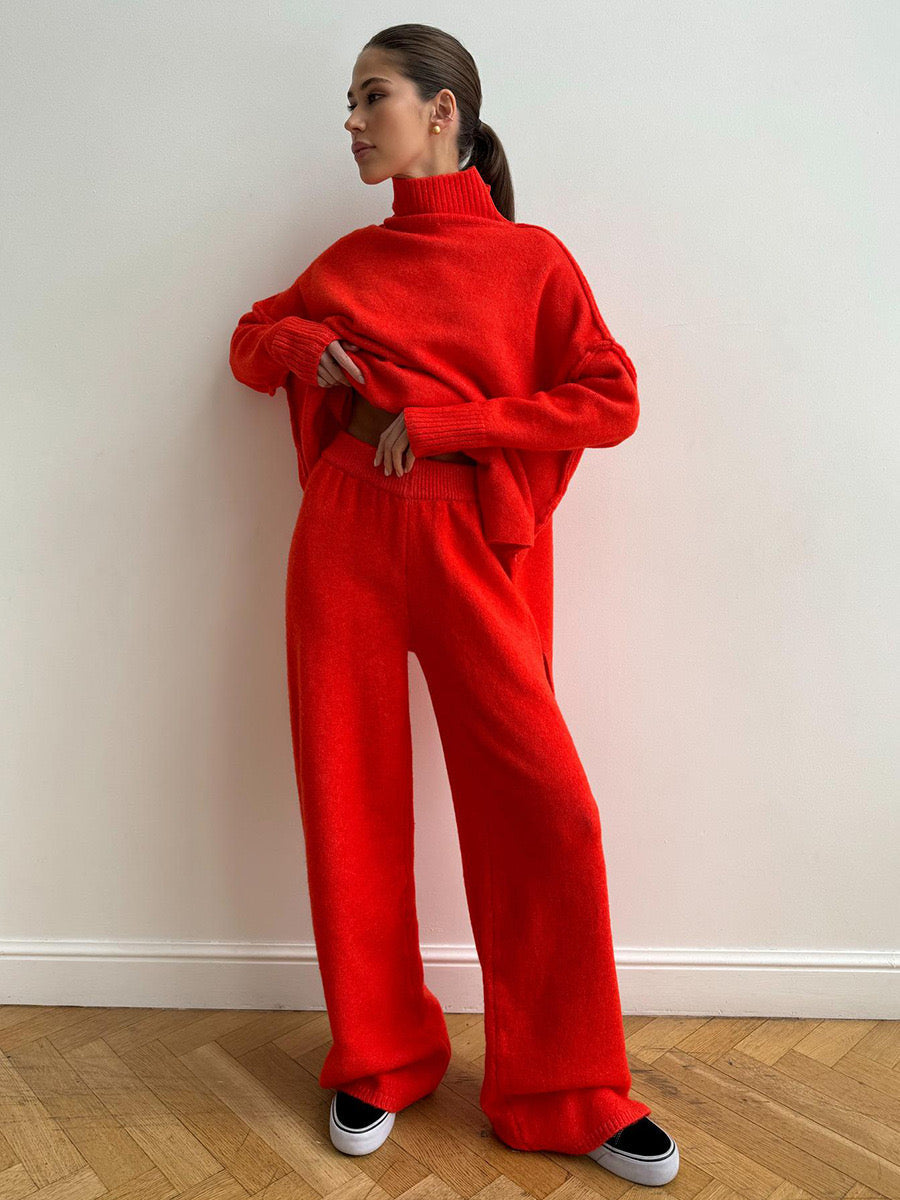 Fae | Set met effen coltrui en gebreide broek