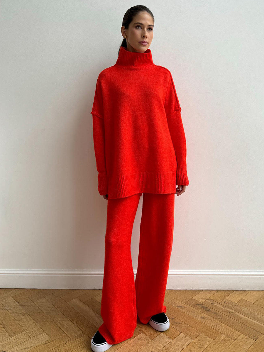 Fae | Set met effen coltrui en gebreide broek