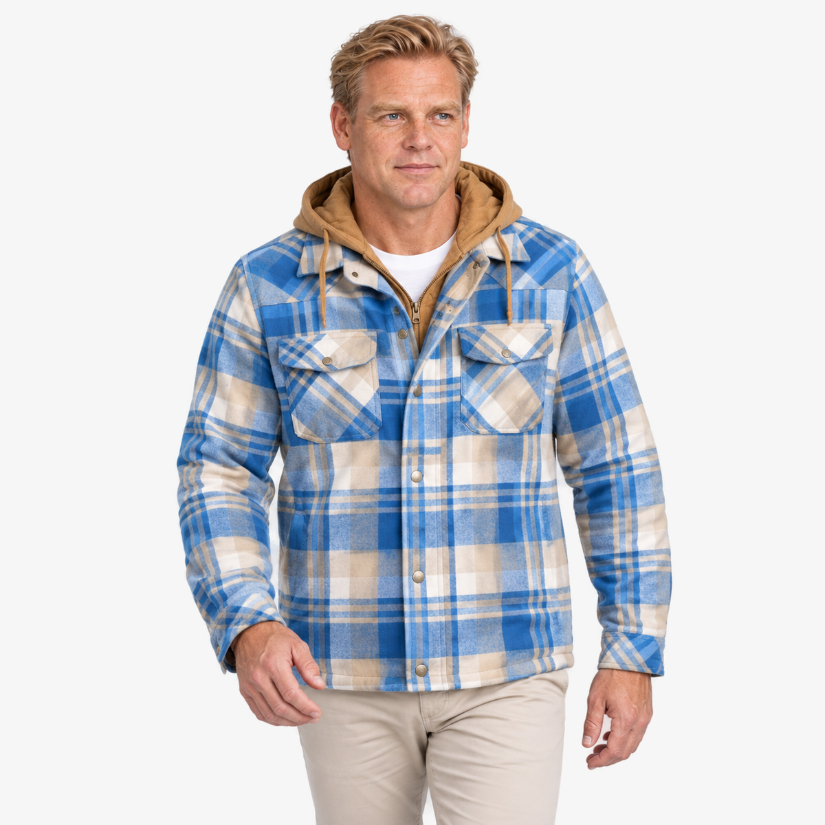 Bele flaneljack in lichtblauw