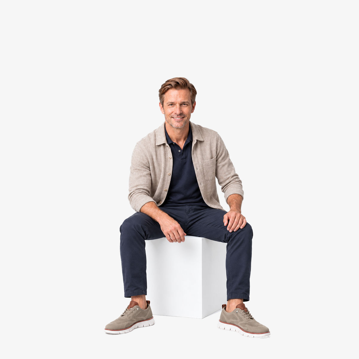 Evo ergonomische ademende comfortschoenen in taupe gedragen