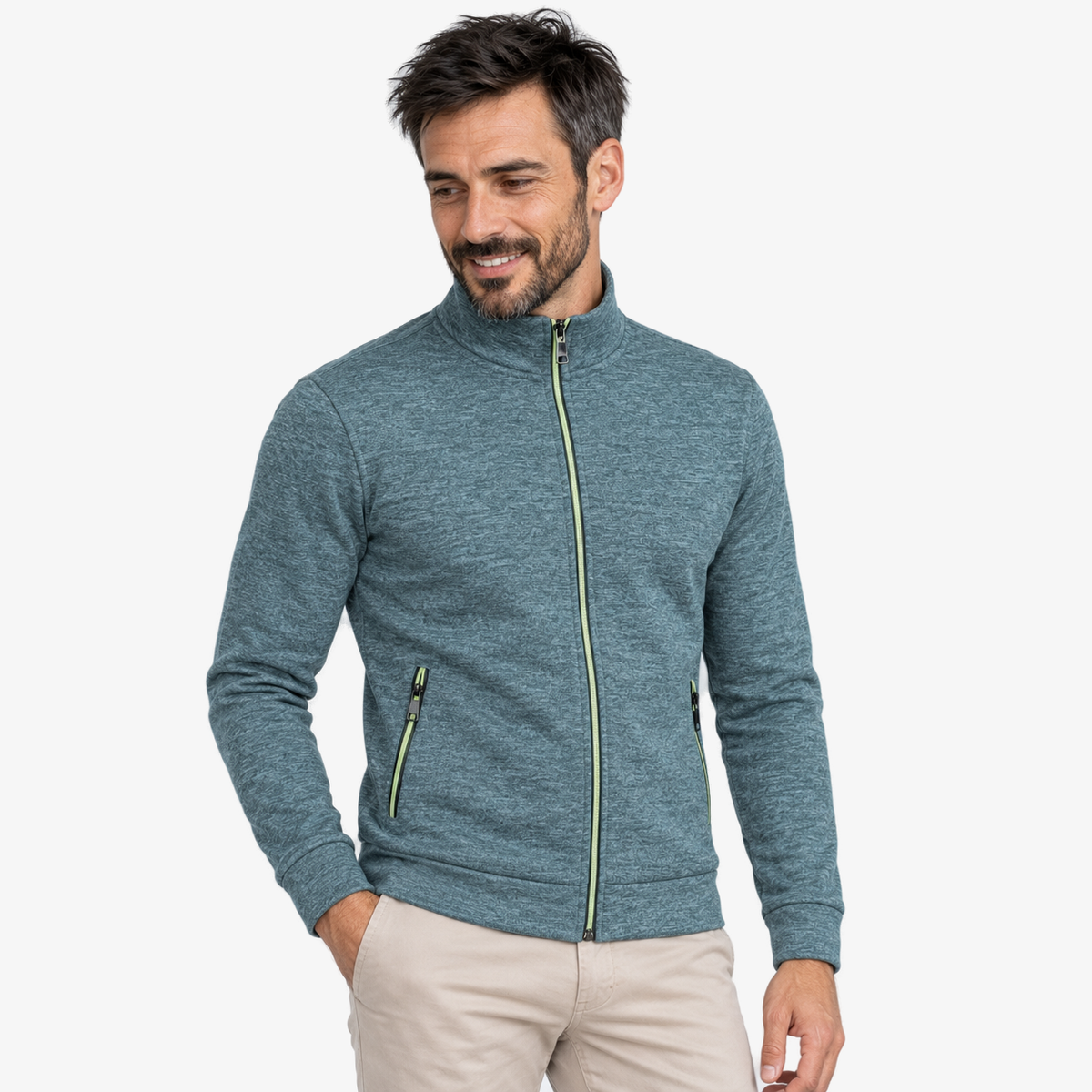 Gilly moderne cardigan met volledige rits in zeeblauw