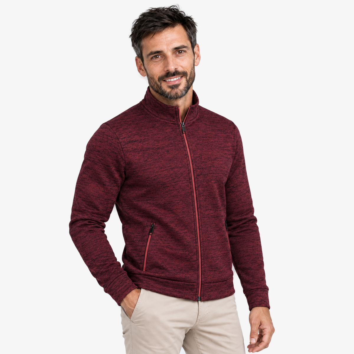 Gilly moderne cardigan met volledige rits in bourgogne