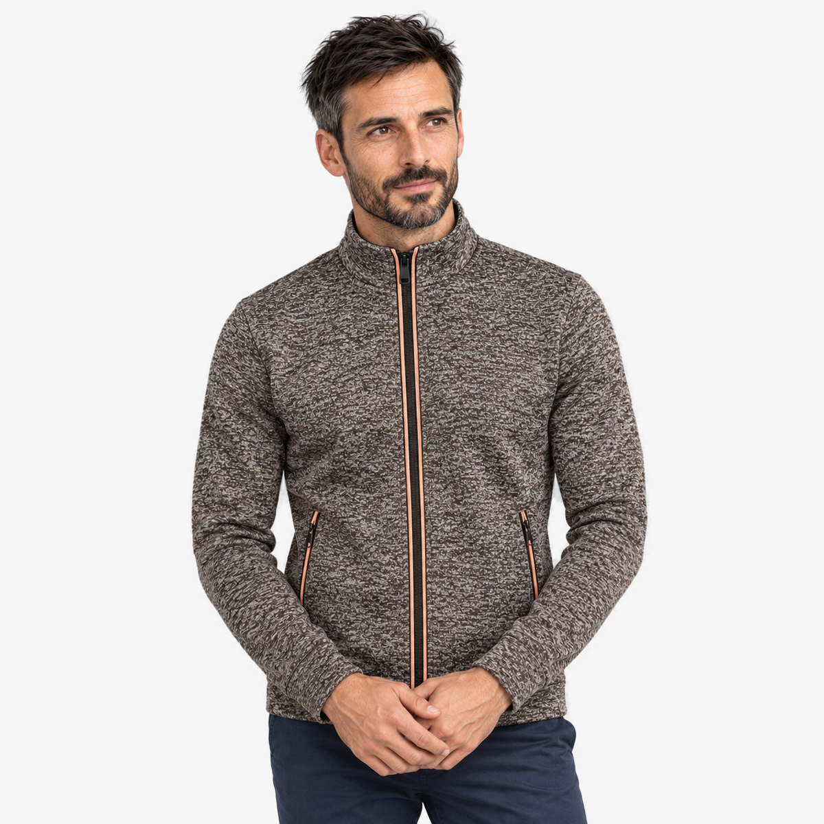 Gilly moderne cardigan met volledige rits in koffie