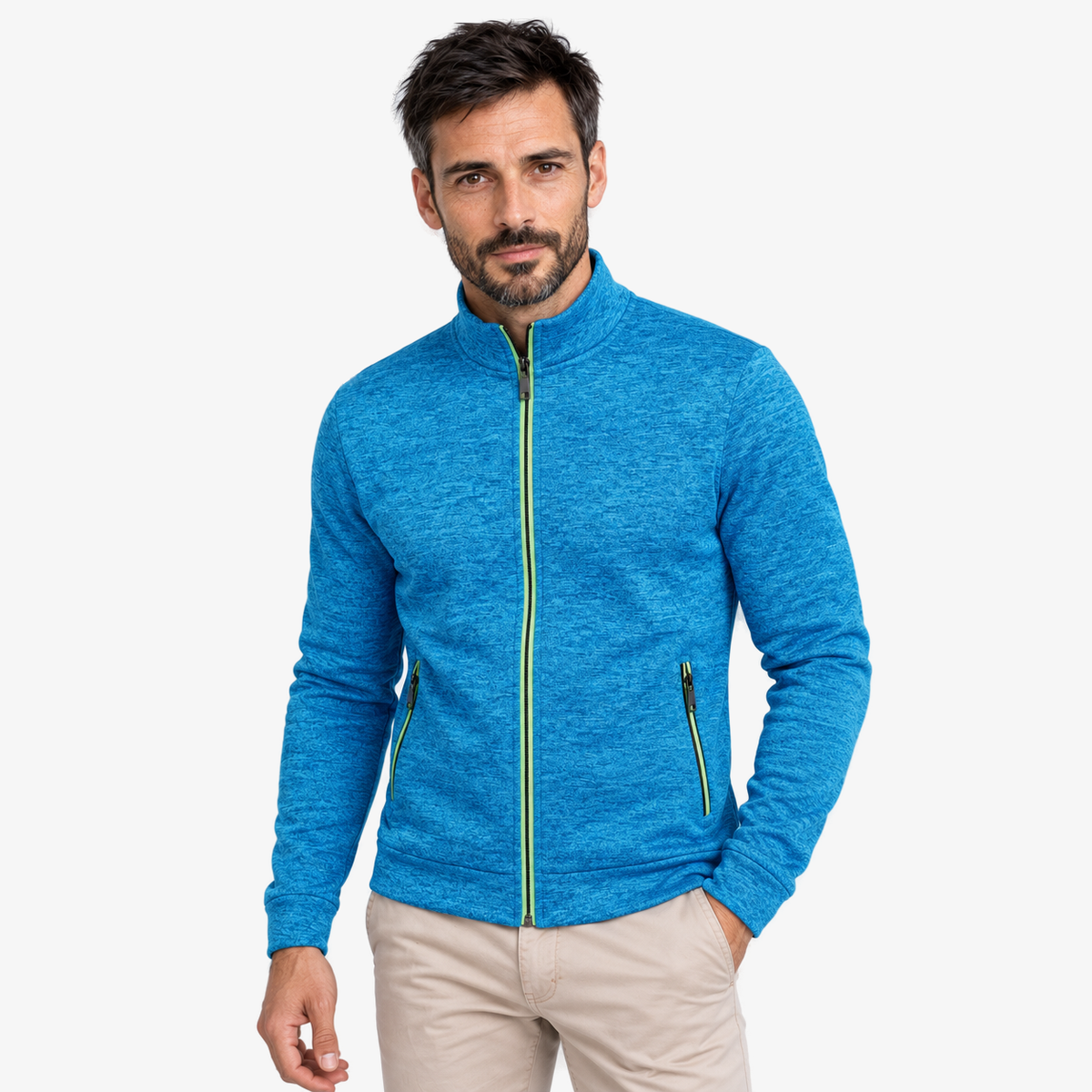 Gilly moderne cardigan met volledige rits in hemelsblauw