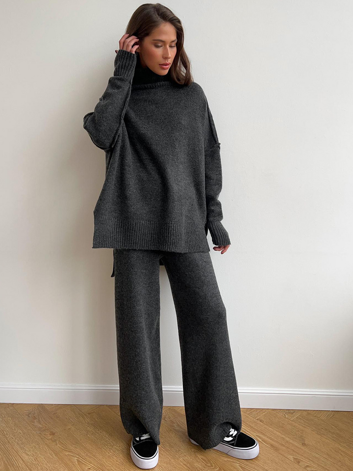 Fae | Set met effen coltrui en gebreide broek