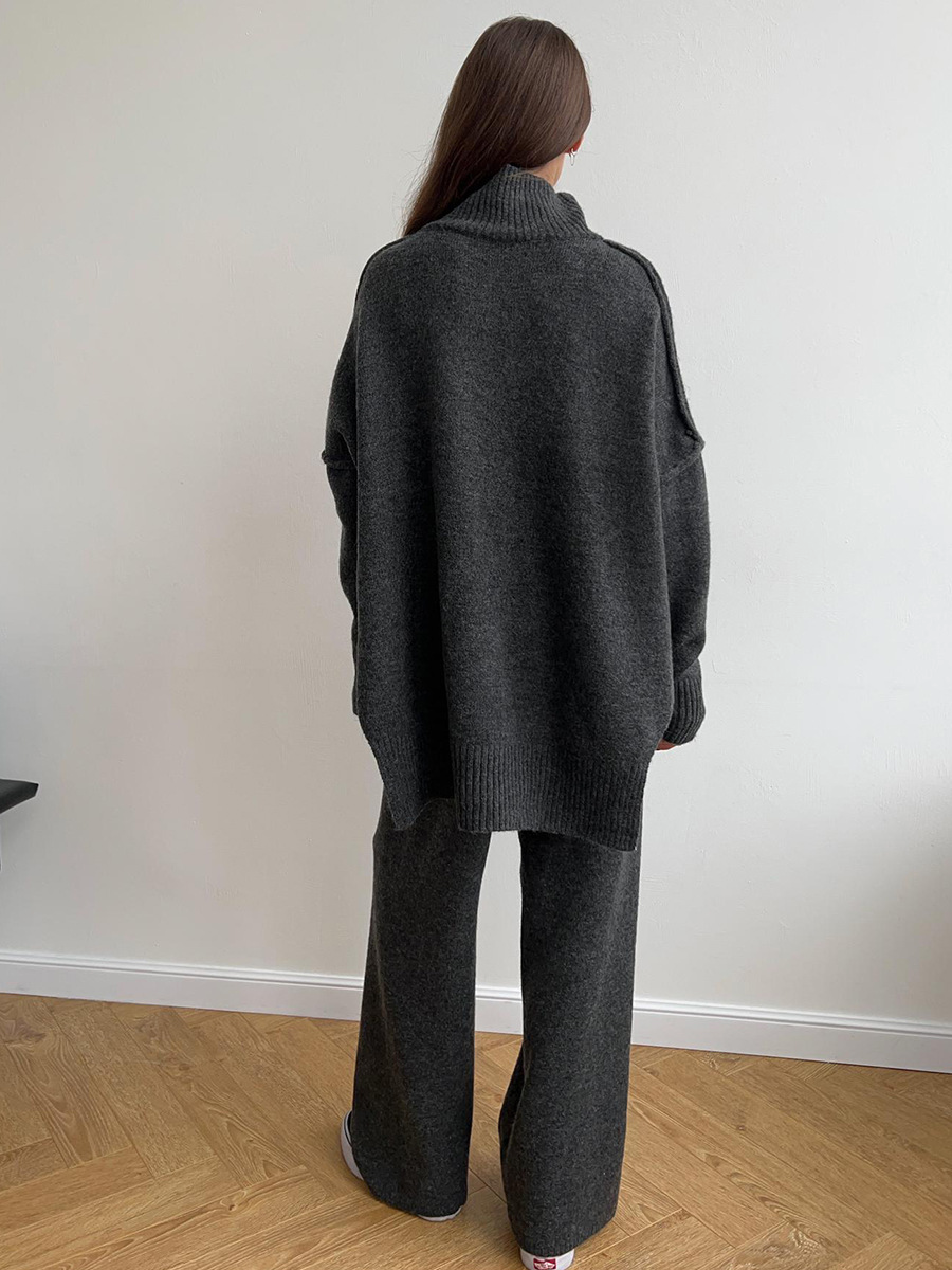 Fae | Set met effen coltrui en gebreide broek