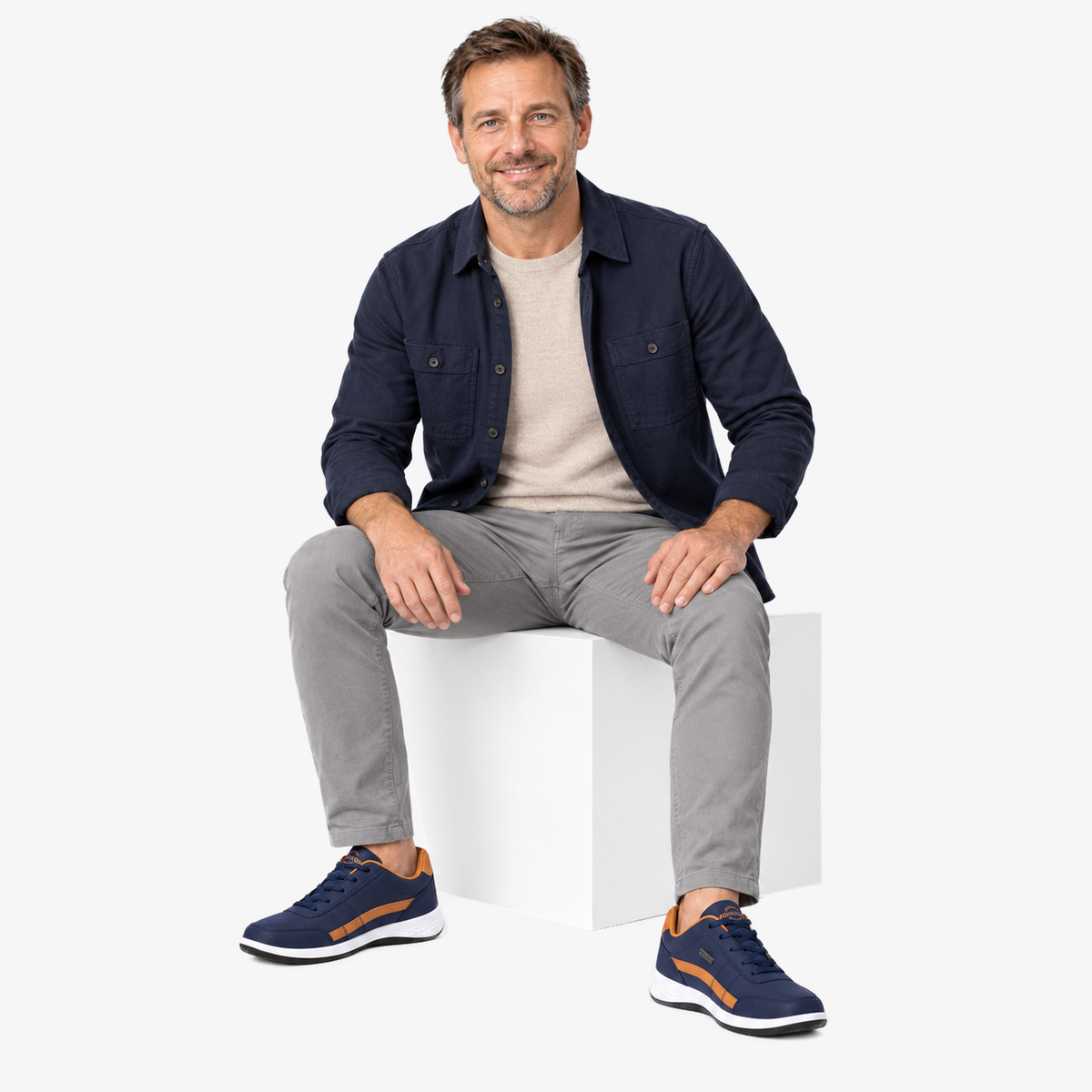OrthoX ergonomische comfortschoenen in blauw gedragen