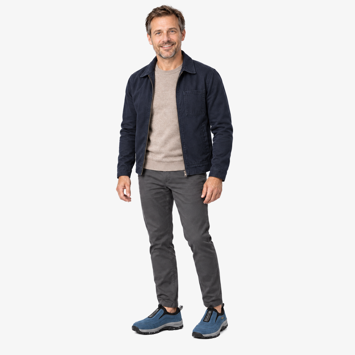 Remi orthopedische wandelschoenen in blauw gedragen