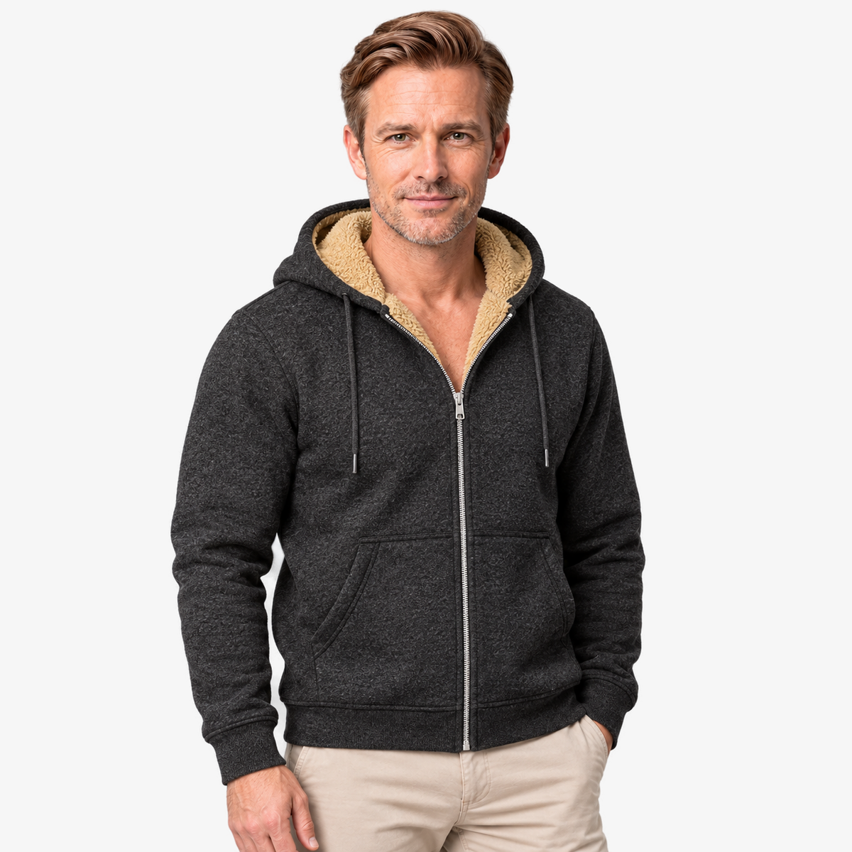 YNS unisex fleece jas met capuchon in donkergrijs